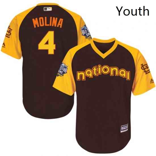 Youth Majestic St Louis Cardinals 4 Yadier Molina Authentic Brown 2016 All Star National League BP Cool Base MLB Jersey